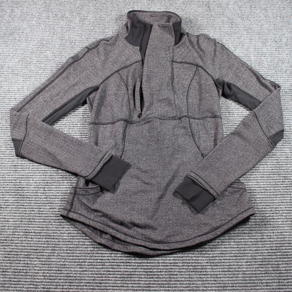 Lululemon 1/2 Zip Pullover Womens 8 Gray Herringbone Thumbholes Cuffins - Picture 1 of 10